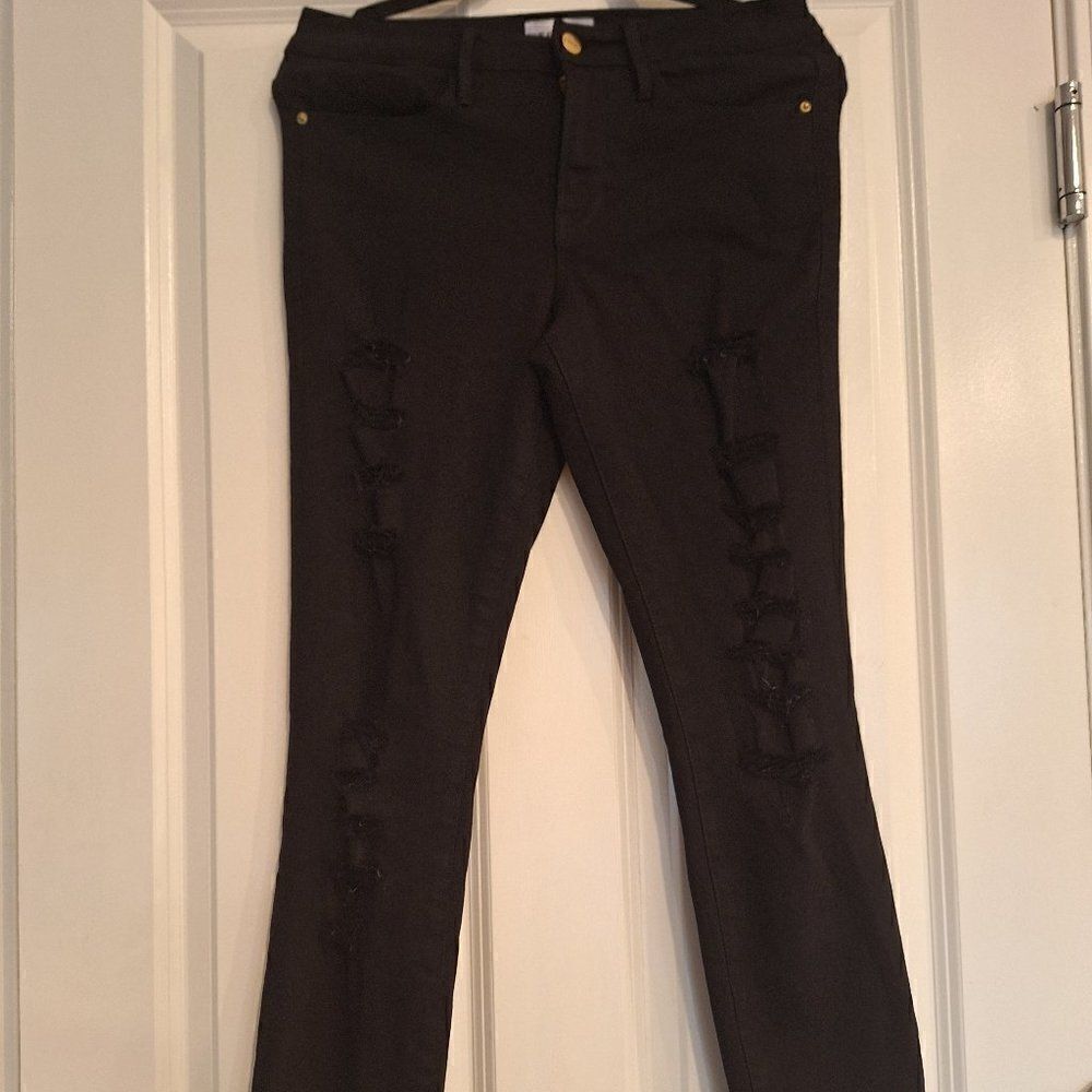 Frame Denim Le Skinny De Jeanne Distressed Ripped Skinny Jeans Black size 28